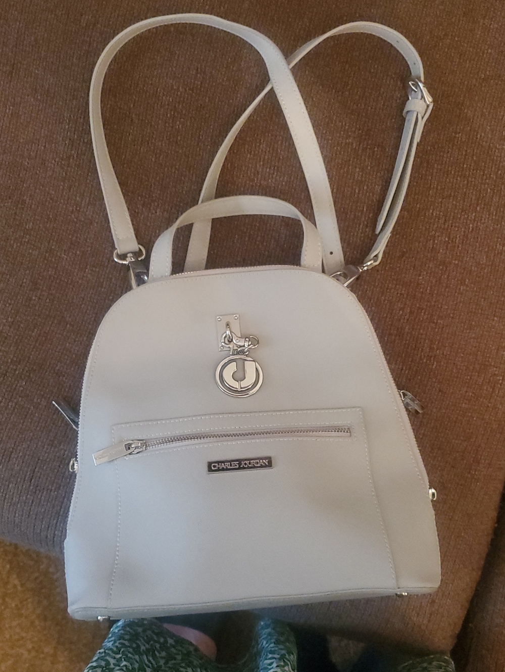 Charles Jourdan White Convertible Backpack Crossbody